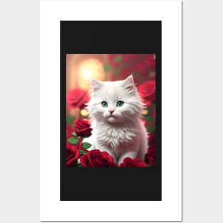 Cat with Roses - Modern Digital Art Posters and Art